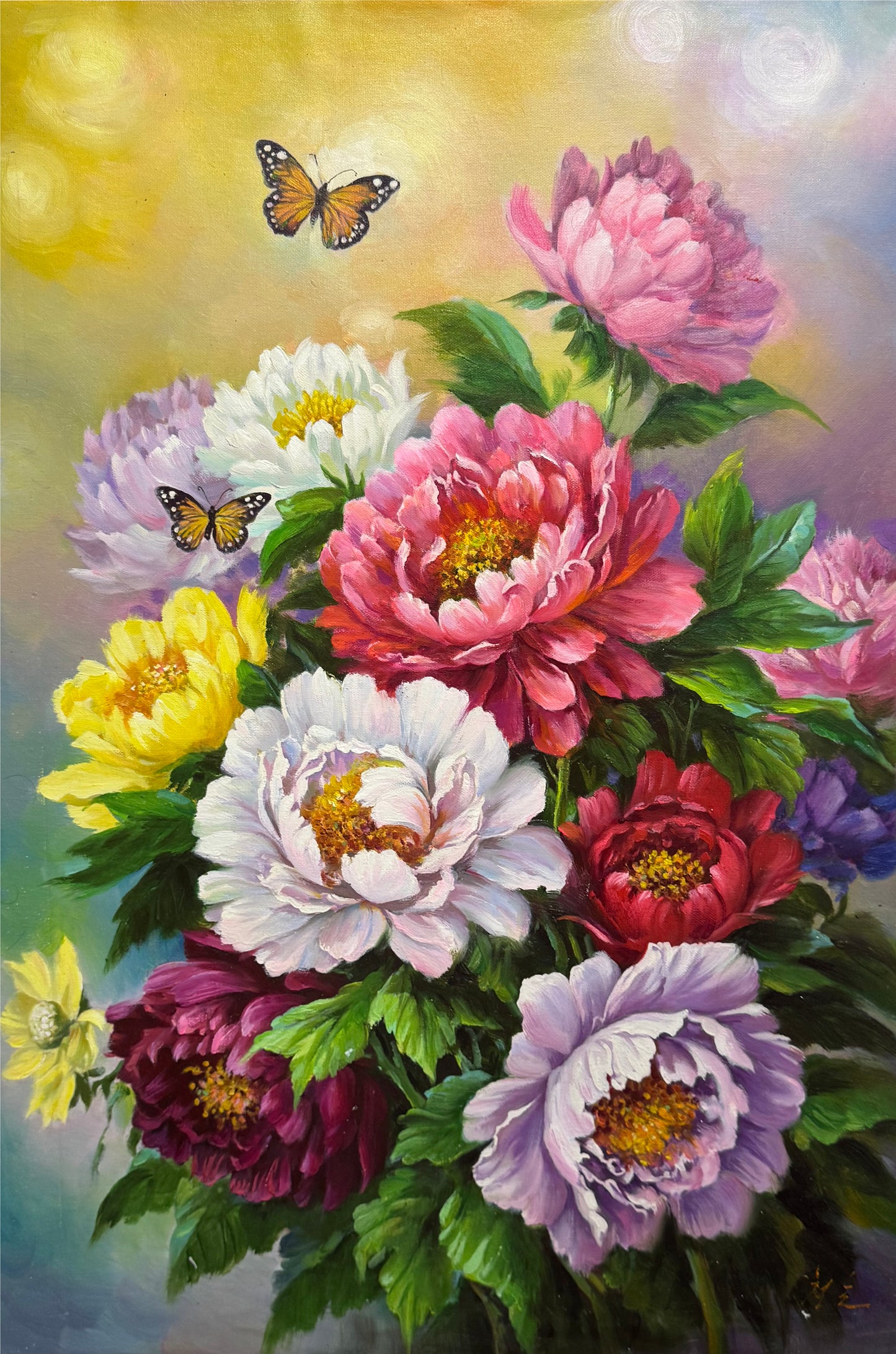 Lin Zhehao “Peony in Bloom” Peony Flower Oil Painting 19943