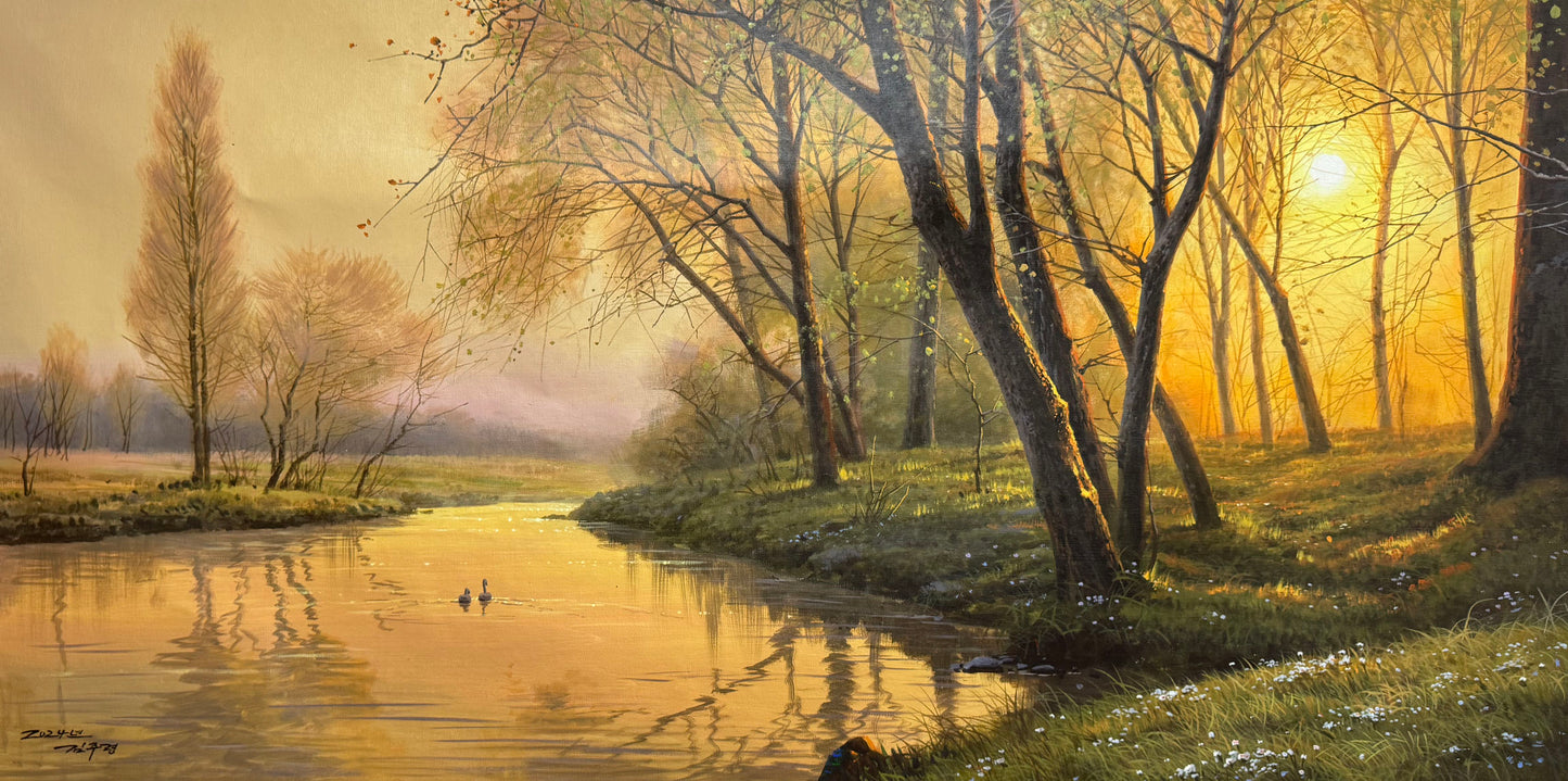 Original Forest Landscape Oil Painting by Kim Soo Ryung | Hand-Painted Sunset Nature Art 19995