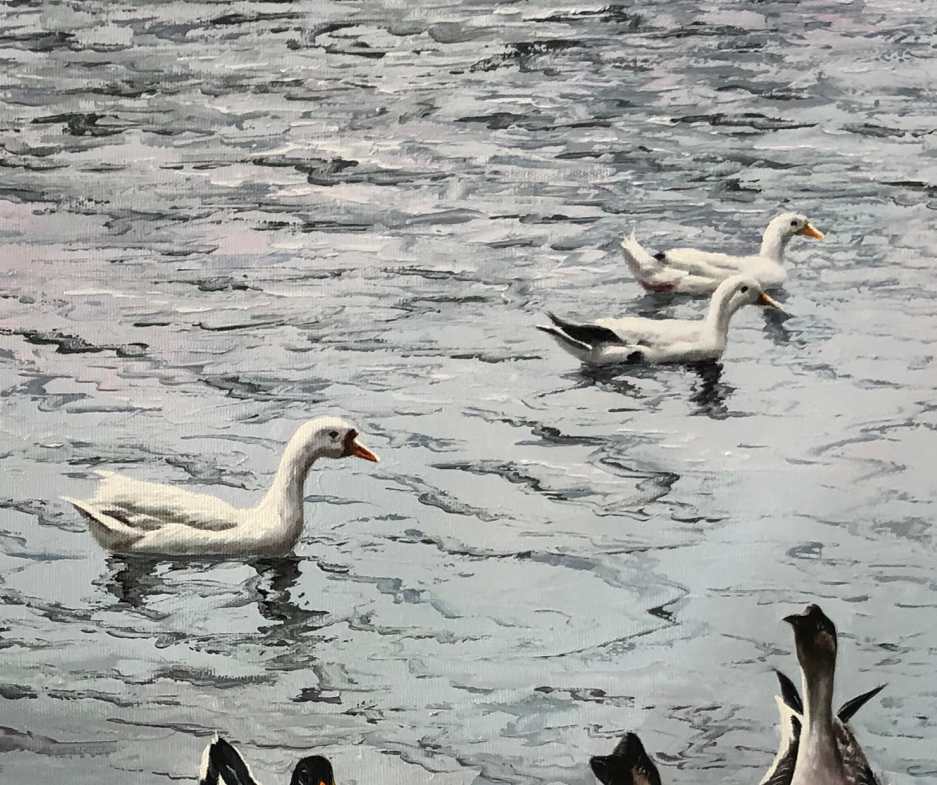 Original Oil Painting "Goose Lake" by First-Class Painter Chi Zhelin – Collectible Hand-Painted Artwork 12921