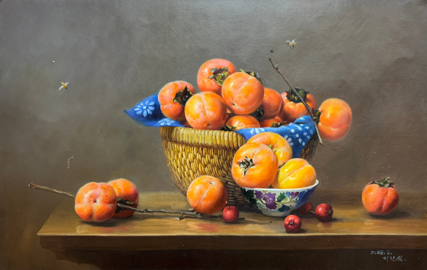 Original Persimmon Still Life Oil Painting “Good Fortune” 20014
