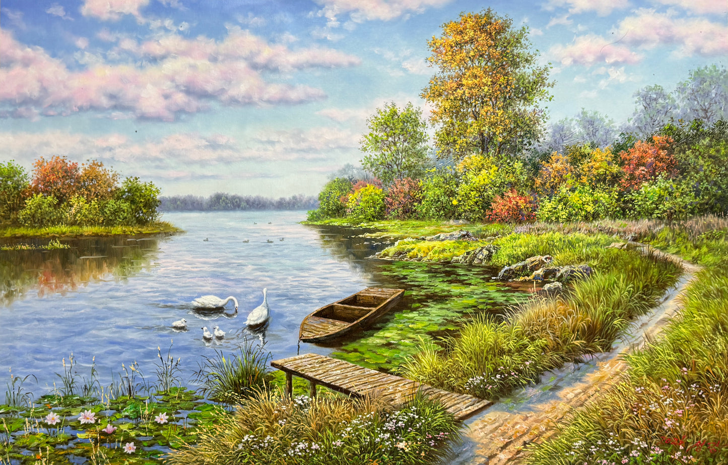 Autumn Lake Landscape Oil Painting by Cheng Guang – Autumn Radiance 20021