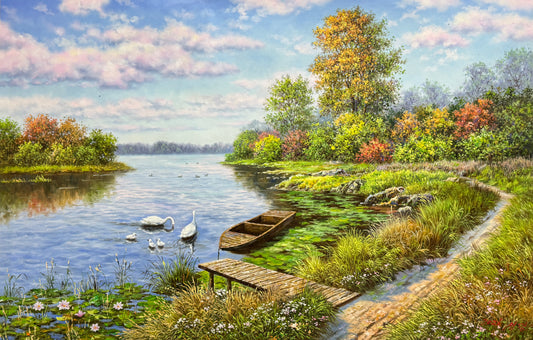 Autumn Lake Landscape Oil Painting by Cheng Guang – Autumn Radiance 20021