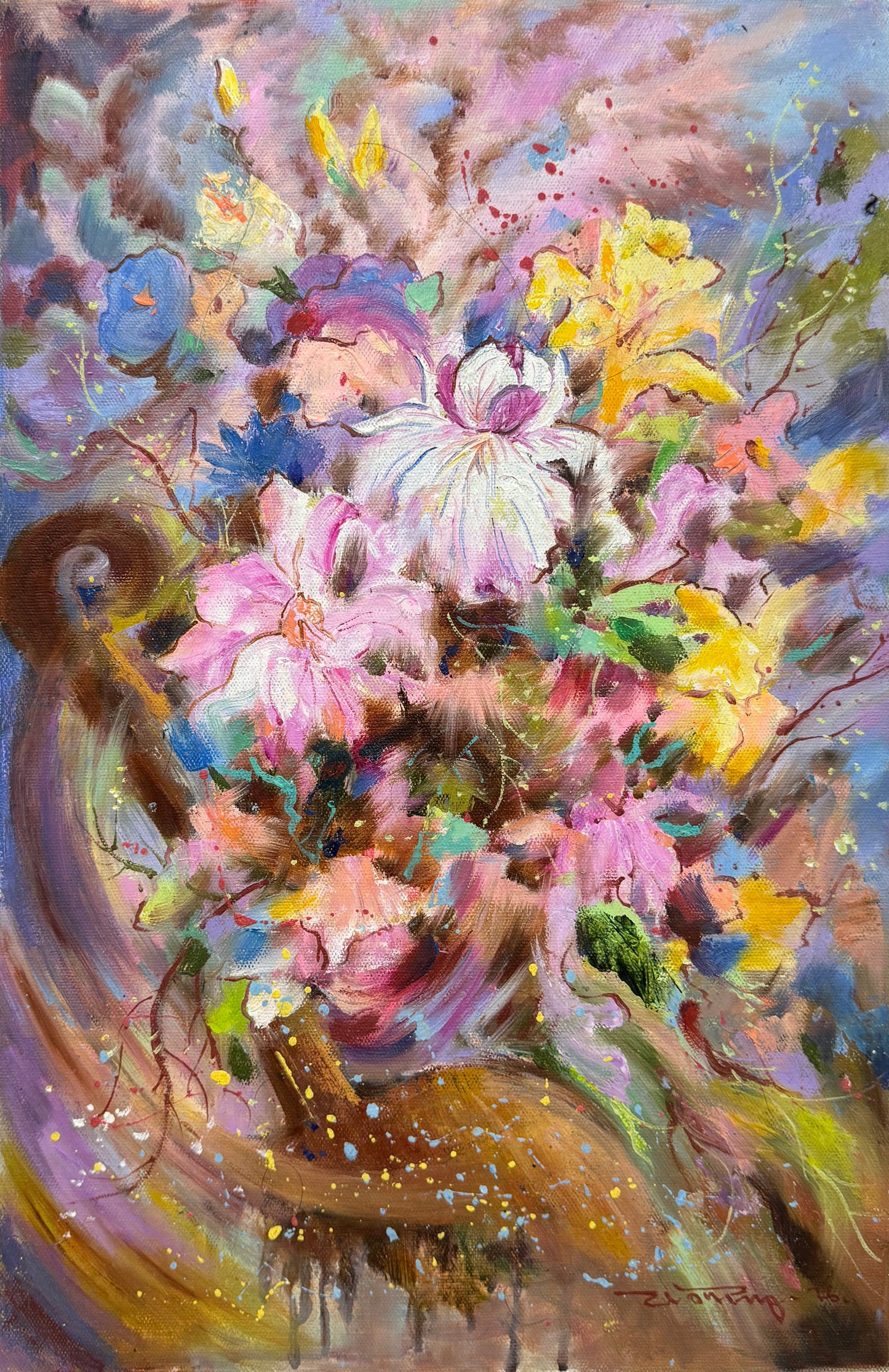 Korean First-Class Painter Li Min “Bullfight” Floral Oil Painting 20027
