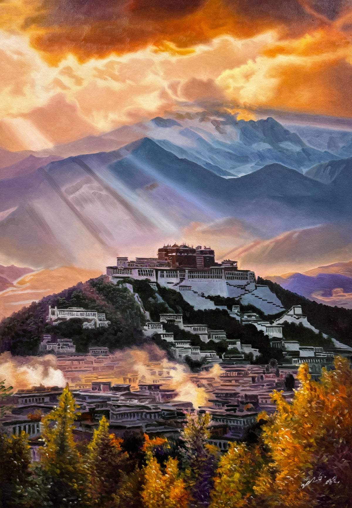 Hwang Yong Il “Sacred Realm at Dawn” Original North Korean Landscape Oil Painting 20072