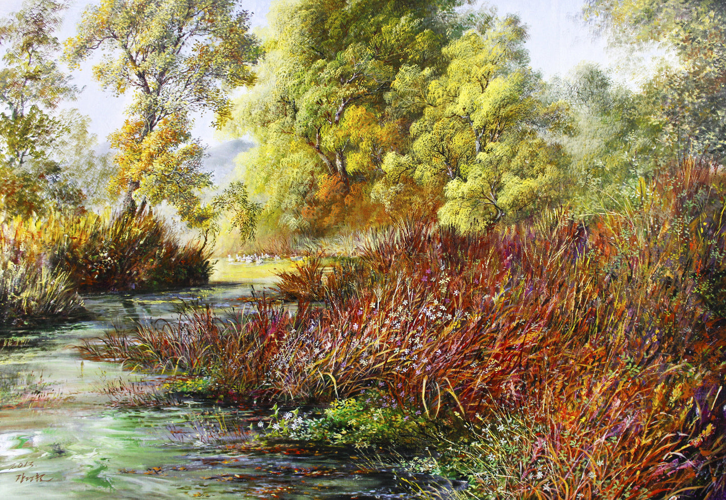 Wetland Thicket Oil Painting by Kang Jong Chul | Original Impressionist Landscape Art 253