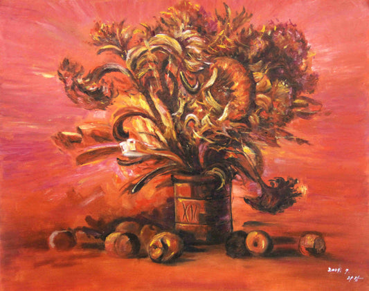 Sunflower Still Life Oil Painting by Li Jiang | Original Expressionist Floral Art 262