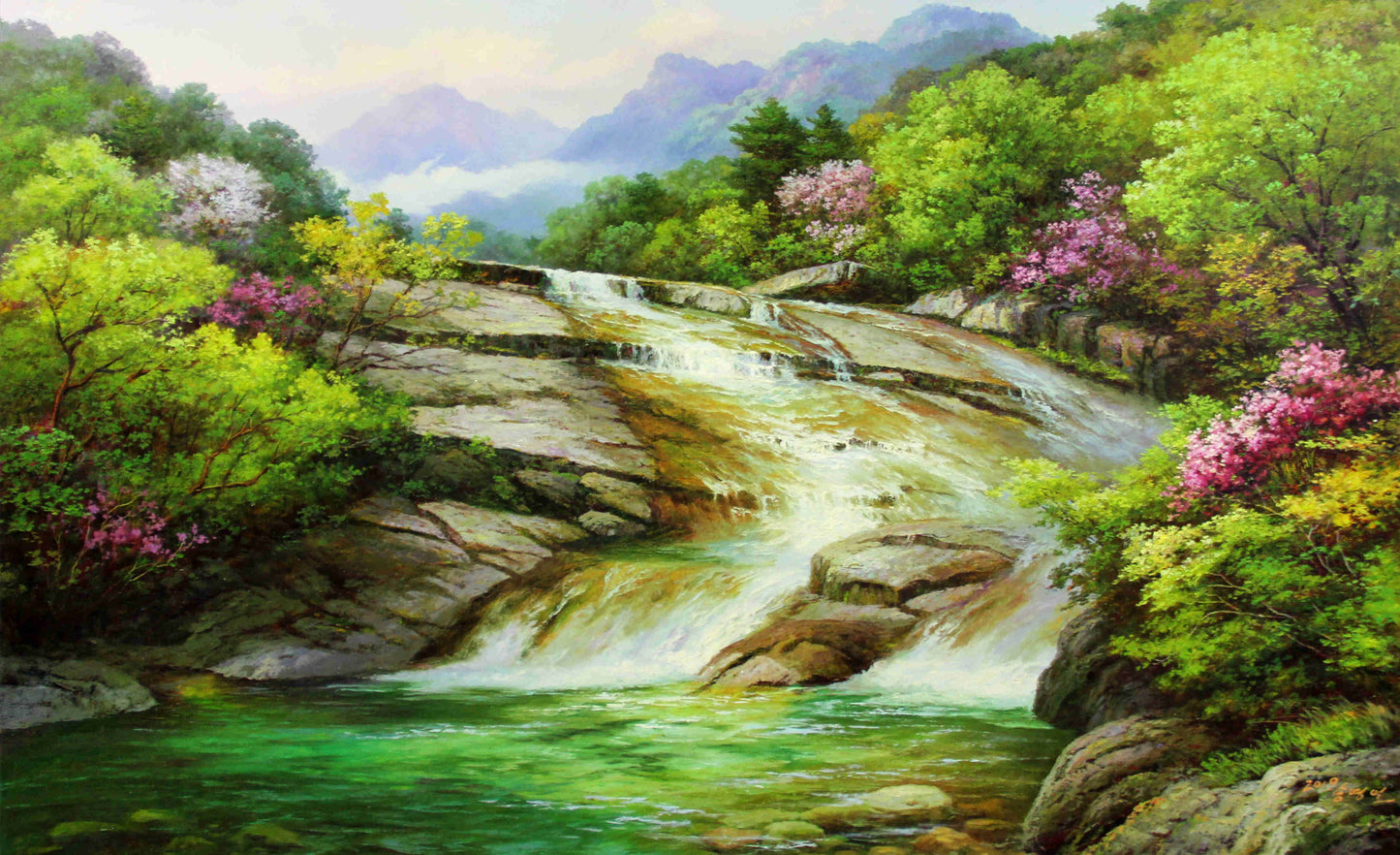 Original Oil Painting "Flowing Water" by First-Class Artist Song Young-il | Hand-Painted Korean Landscape Wall Art 279