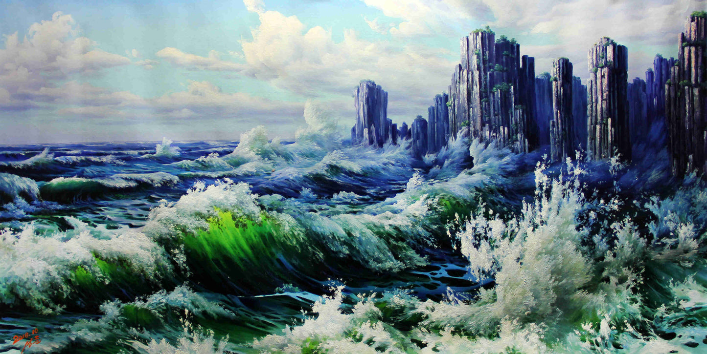Original Oil Painting "Crashing Waves" by First-Class Painter Cheng Jun – Collectible Hand-Painted Seascape Art 5780