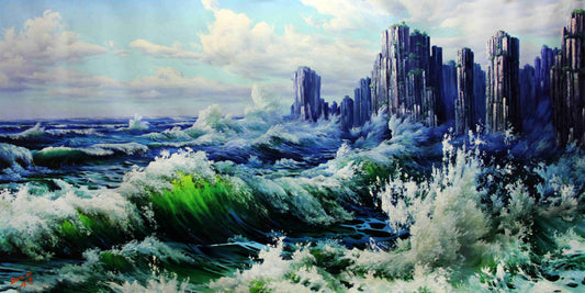 Original Oil Painting "Crashing Waves" by First-Class Painter Cheng Jun – Collectible Hand-Painted Seascape Art 5780