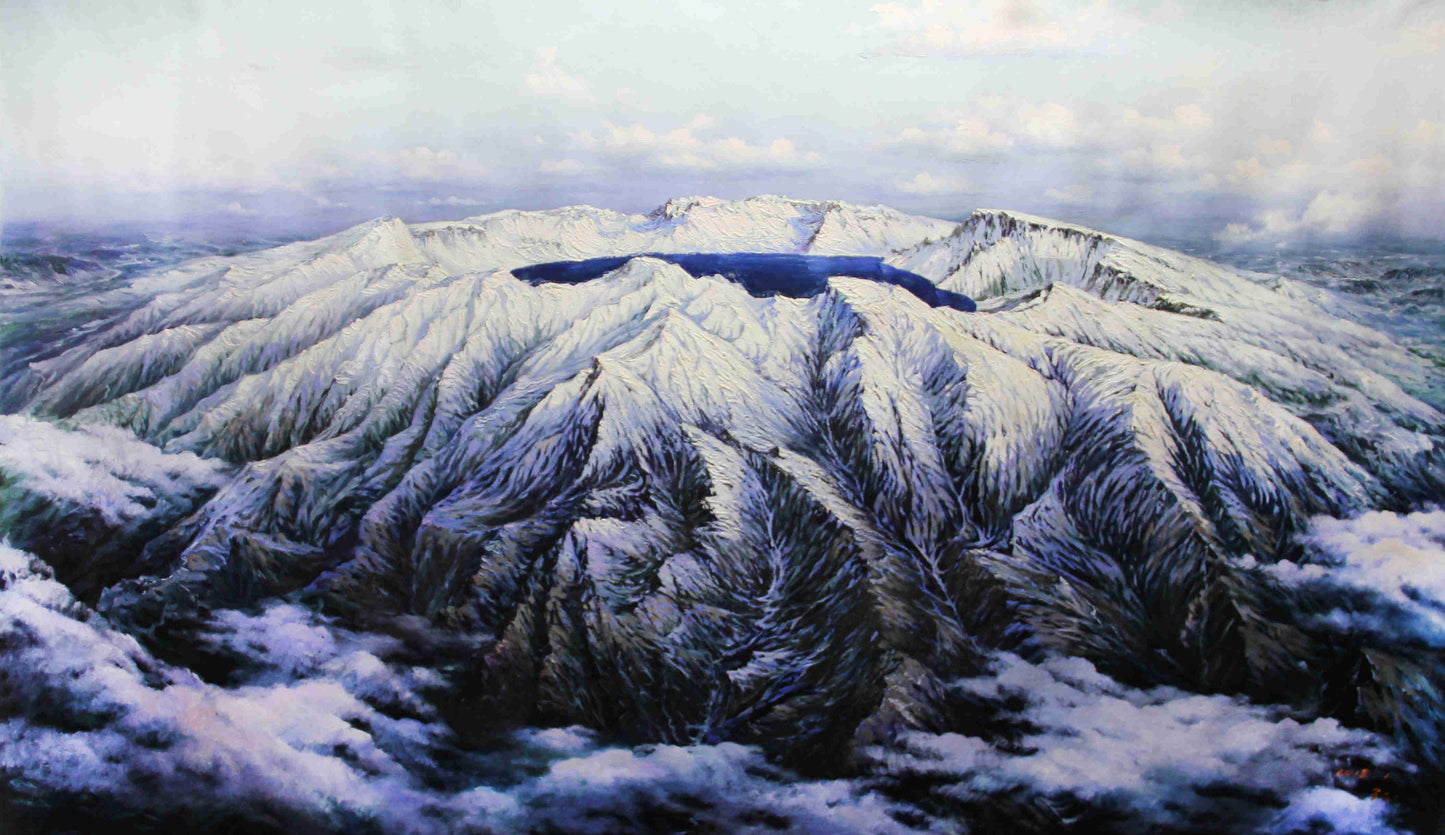 Original Oil Painting "Heaven Lake" by First-Class Painter Zheng Hao – One-of-a-Kind Hand-Painted Mountain Landscape Art 5781