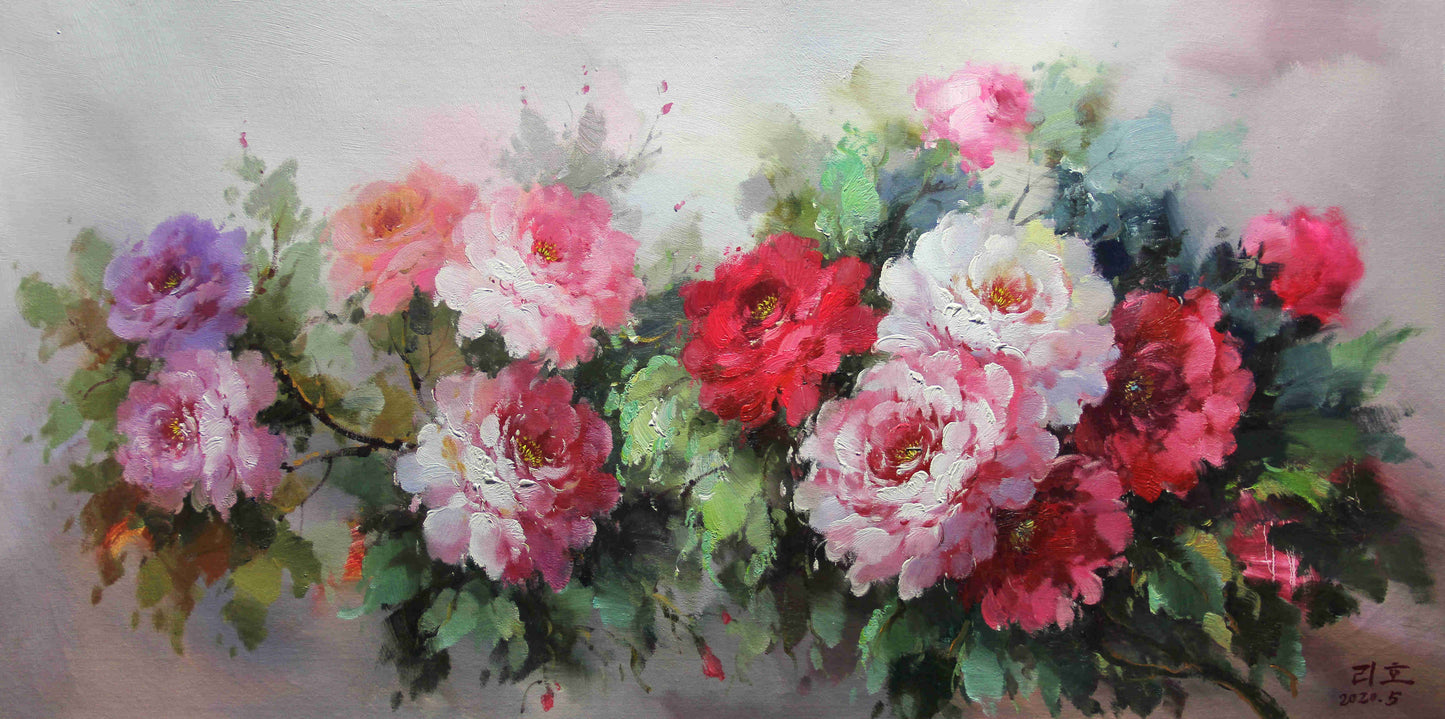 Original Oil Painting "Blooming Prosperity" by First-Class Painter Li Hao – Collectible Hand-Painted Peony Floral Art 624