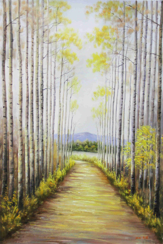 Original Oil Painting "Birch Forest" by First-Class Painter In Young – Collectible Hand-Painted Autumn Landscape Art 6701