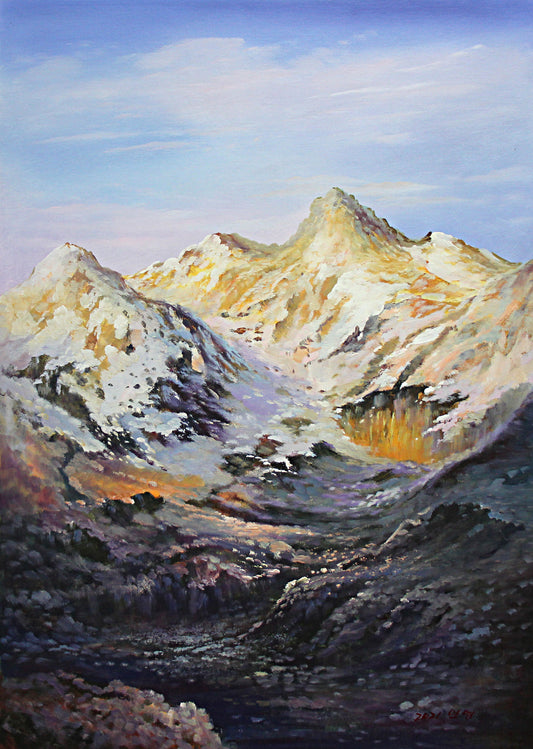 Original Oil Painting "Silver Mountain" by First-Class Artist In Young – Collectible Hand-Painted Mountain Landscape Art 7025