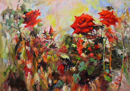 Original Oil Painting "Roses" by First-Class Painter Liu Minghua – Collectible Hand-Painted Floral Art 7085