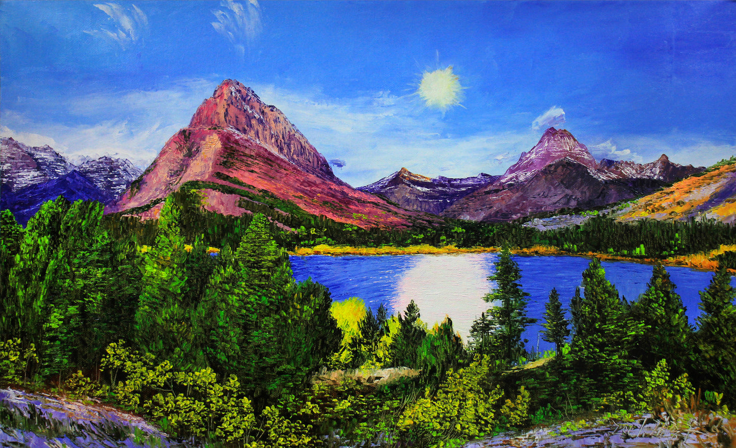 Mountain Lake Landscape Oil Painting by Kim Jong Su 7519