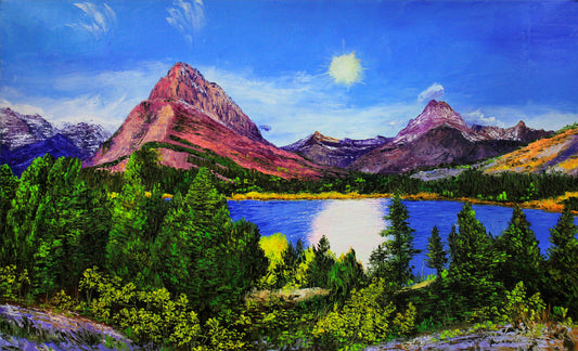 Mountain Lake Landscape Oil Painting by Kim Jong Su 7519