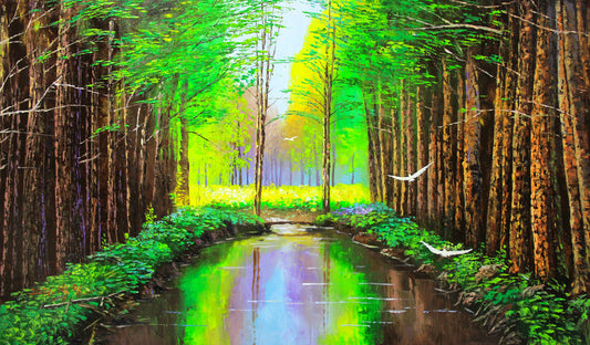 Original Oil Painting "Lush Foliage" by First-Class Painter Park Il – Collectible Hand-Painted Forest Landscape Art 7612