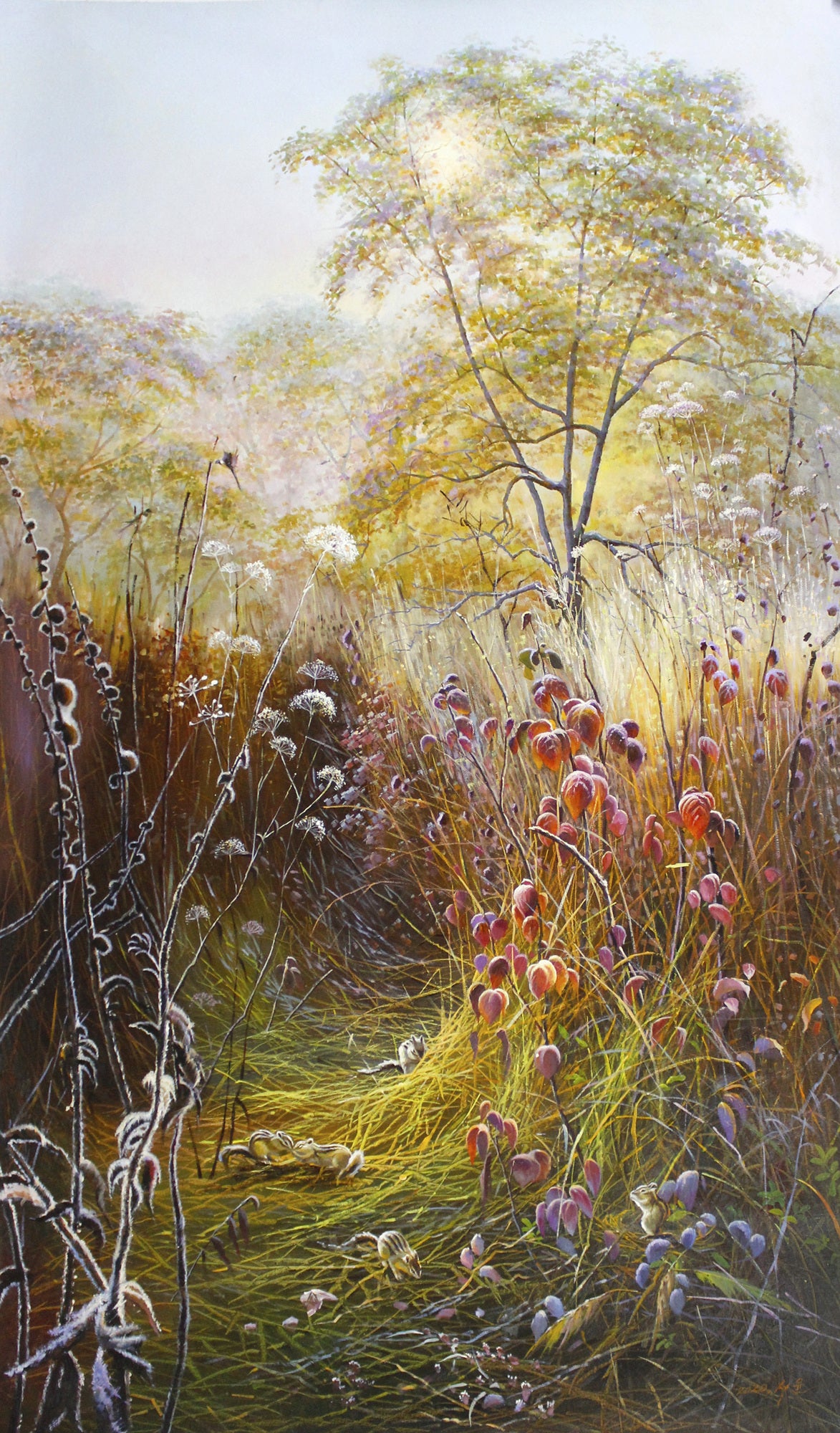 Autumn Grass Thicket Oil Painting by Seo Yoon | Original Realist Wildlife Landscape Art 7754