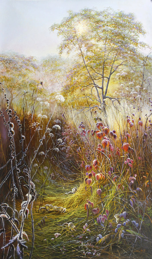 Autumn Grass Thicket Oil Painting by Seo Yoon | Original Realist Wildlife Landscape Art 7754