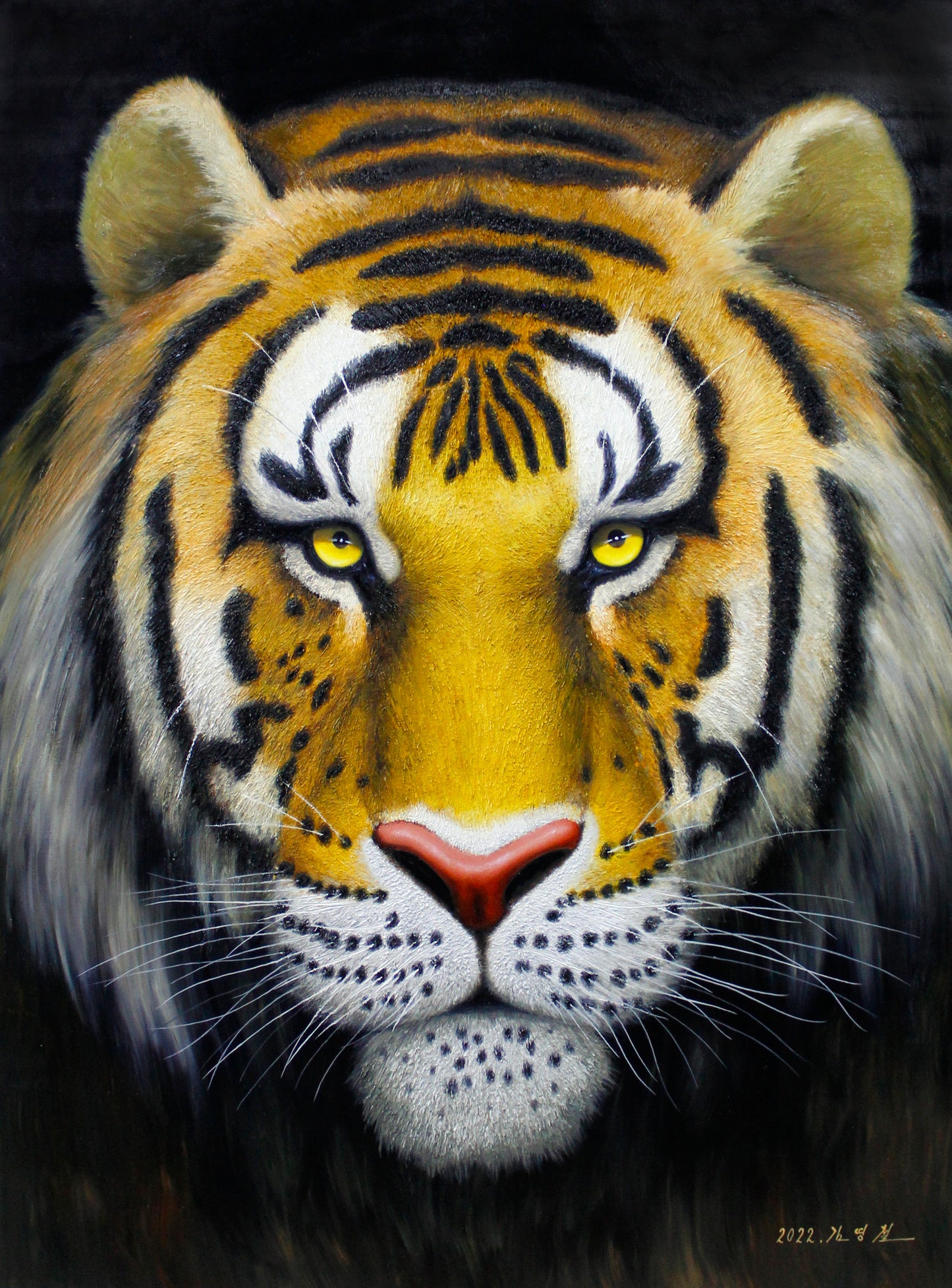 Original Oil Painting "Tiger" by Honored Artist Kim Yong Chol – Collectible Hand-Painted Wildlife Art 7881