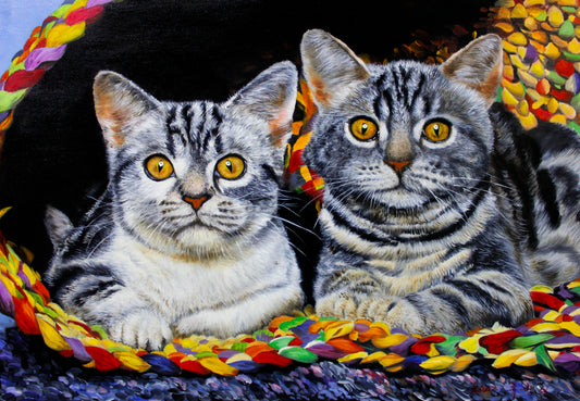 Cats Oil Painting by Ryu Bang Sik | Original Hyperrealist Feline Art 7987