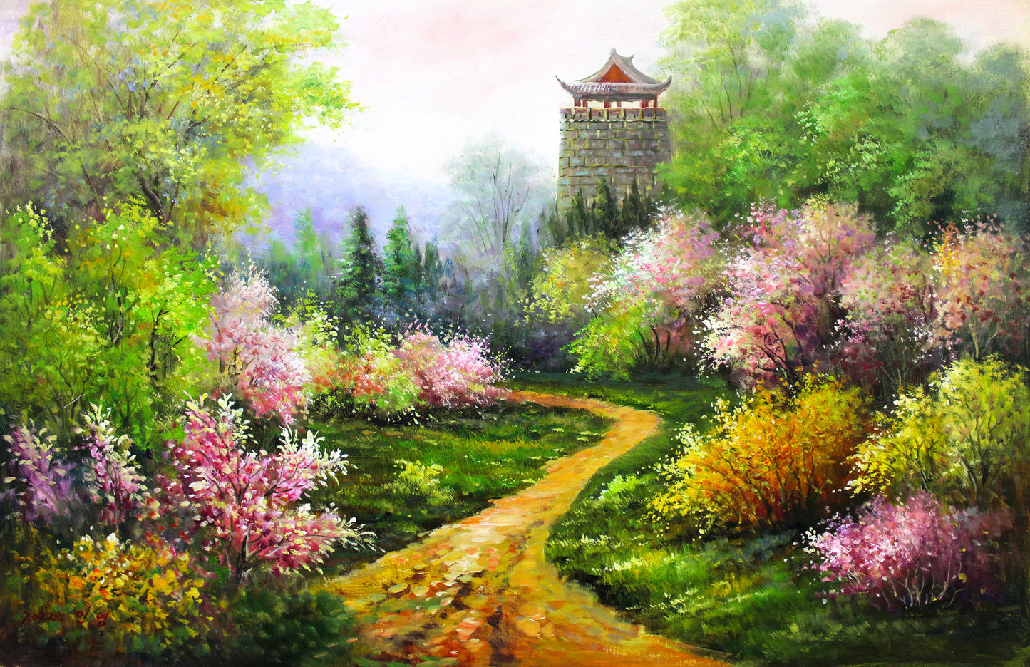 Blooming Garden Landscape Oil Painting by In Young 8053