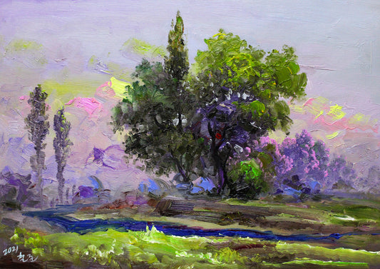 Original Oil Painting – Lush Foliage | Hand-Painted Impressionist Landscape Art by Kim Chol Jun 8149