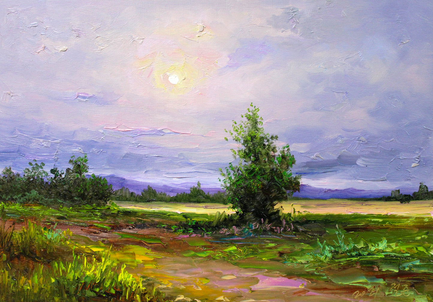 Sunflower Field Oil Painting by Won Chon Sung | Original Impressionist Landscape Art 8166