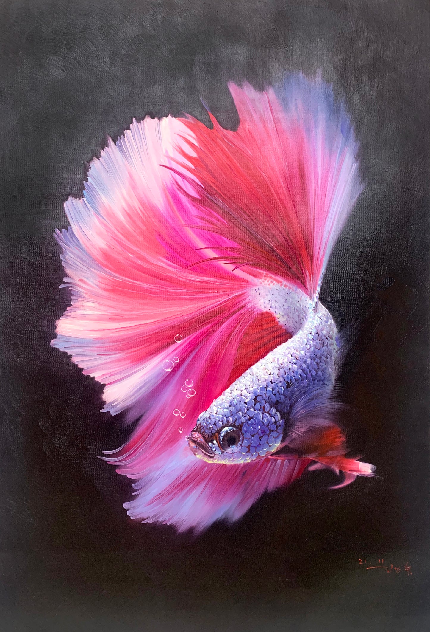 Betta Fish Oil Painting by Kim Nam Hyuk | Original Hyperrealist Aquatic Art 8216