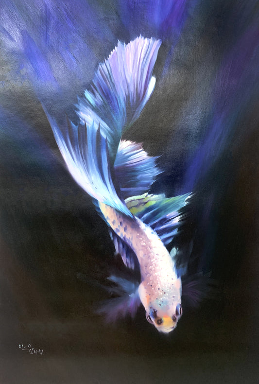 Betta Fish Oil Painting by Kim Nam Hyuk | Original Hyperrealist Aquatic Art 8217