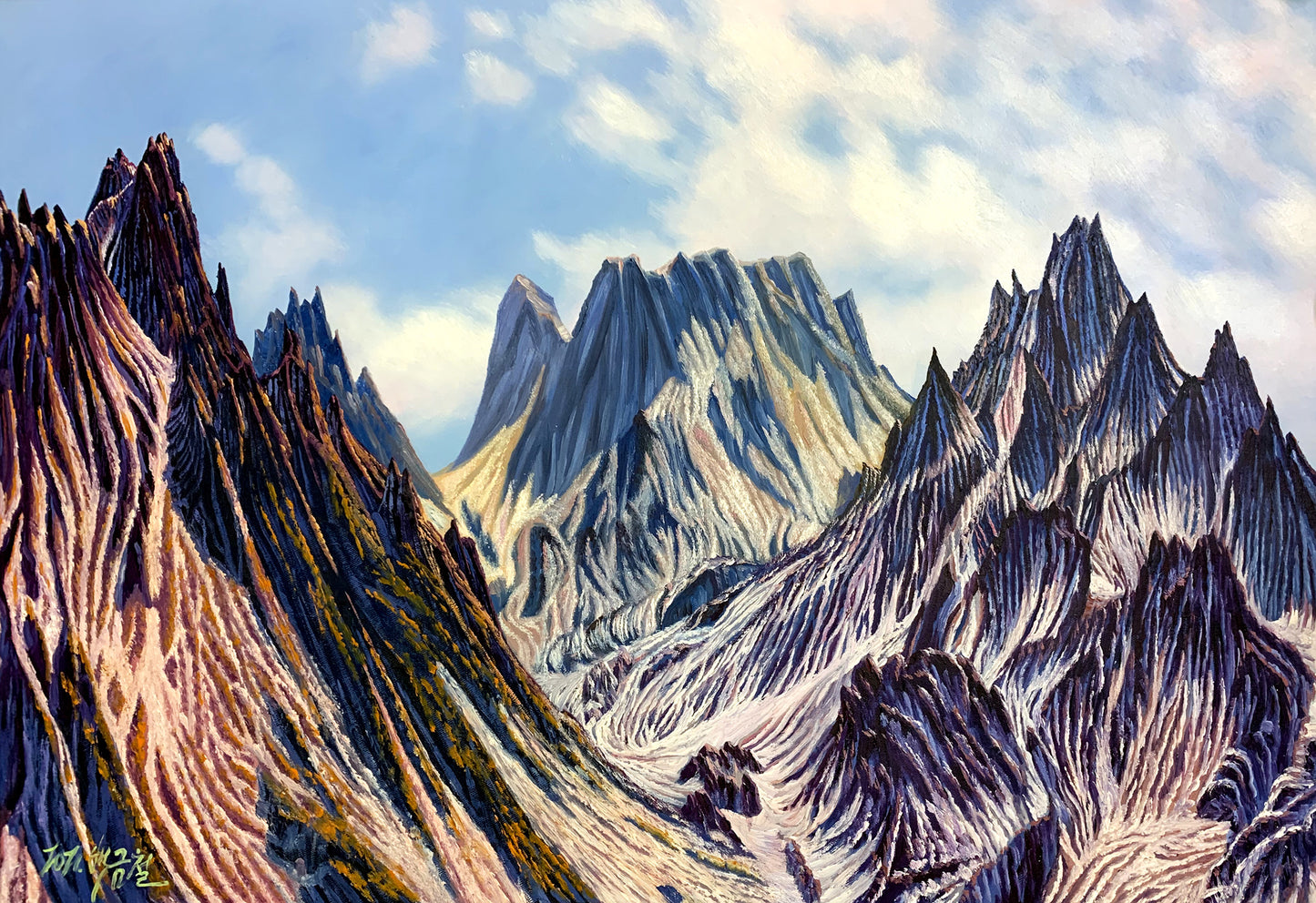 Alpine Mountains and Rivers Oil Painting by Baek Jin Chul | Original Impressionist Landscape Art 8264