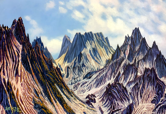 Alpine Mountains and Rivers Oil Painting by Baek Jin Chul | Original Impressionist Landscape Art 8264