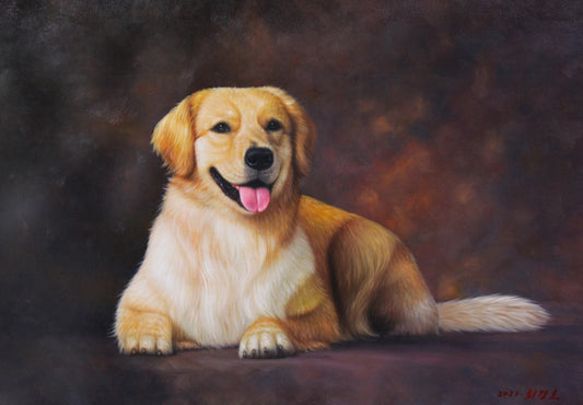 Golden Retriever Oil Painting by Choi Gang Ho | Original Pet Portrait Art 8283