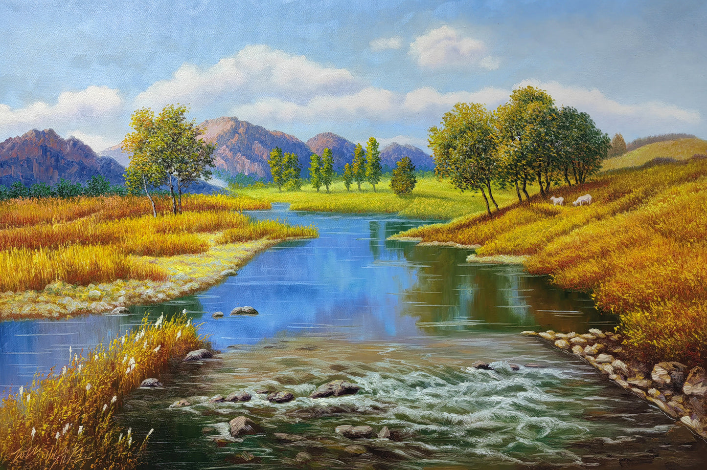 Original Oil Painting – Mountain River Valley | Hand‑Painted Realist Landscape Art by Pak Kim Chol 8584