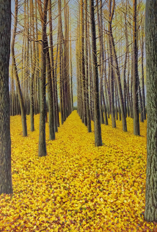 Original Oil Painting – Golden Avenue | Hand‑Painted Realist Autumn Forest Landscape Art by Pak Kim Chol 8601