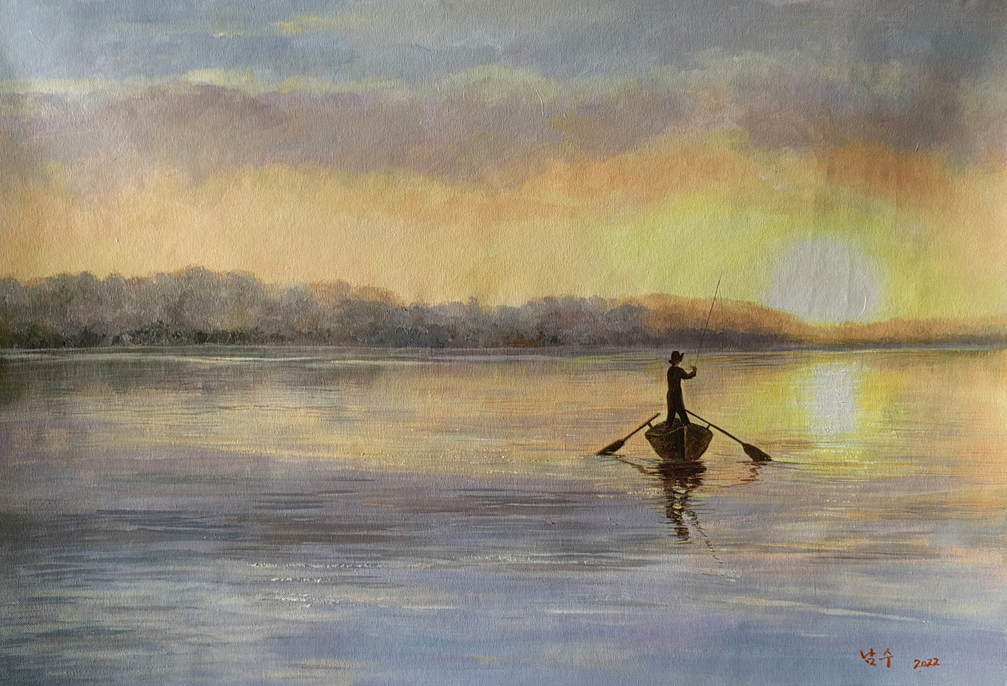 "Golden Morning Solitude" – Original Landscape Oil Painting by Master Artist Nan Zhu (南洙) 8721