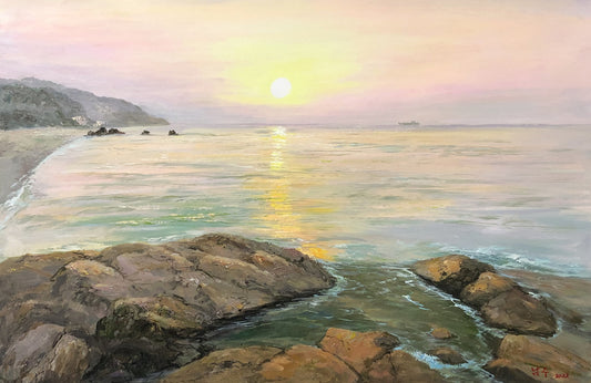 "The Rising Glory" – Original Realistic Ocean Sunrise Oil Painting by Master Nam Su 9048