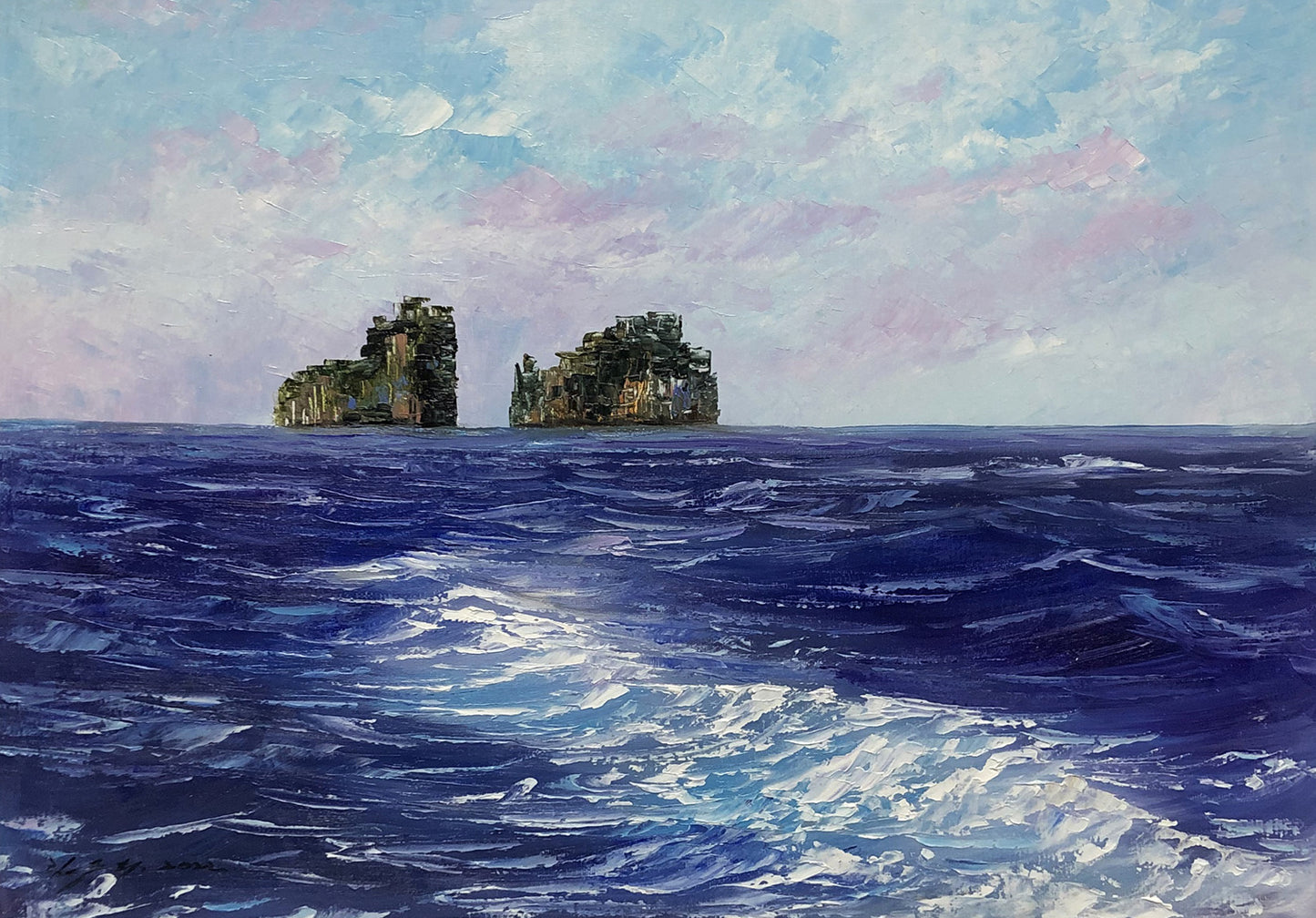 Ocean Rock Oil Painting by Lim Seung Hee | Original Impressionist Sea Landscape Art 9085