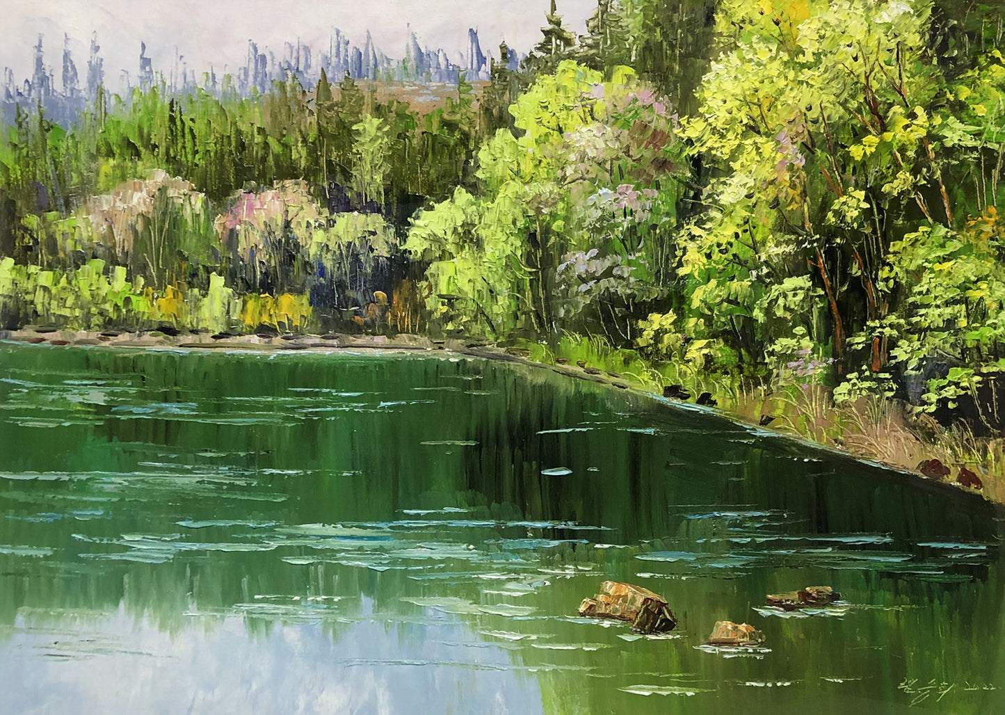 Forest Lake Oil Painting by Lim Seung Hee | Original Impressionist Landscape Art 9098
