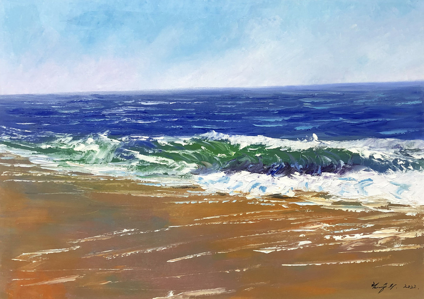 Sandy Beach Oil Painting by Lim Seung Hee | Original Coastal Wave Landscape Art 9114