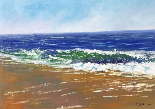 Sandy Beach Oil Painting by Lim Seung Hee | Original Coastal Wave Landscape Art 9114