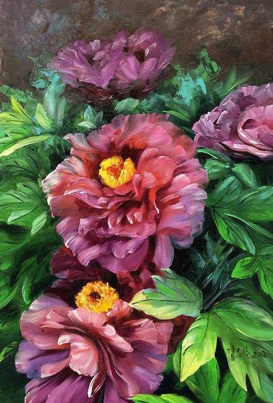 Peony Oil Painting by Kim Eun Sim | Original Impressionist Floral Art 9149