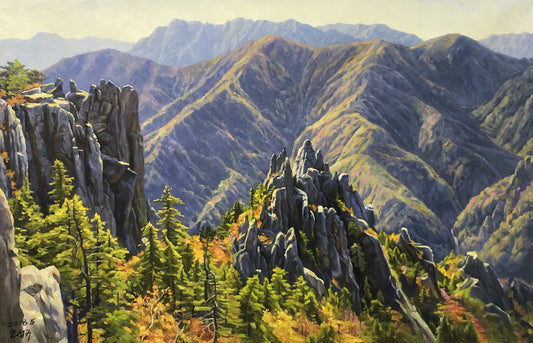 Original Mountain Landscape Oil Painting by Oh Sung Gwe | Hand-Painted Impressionist Art 9217