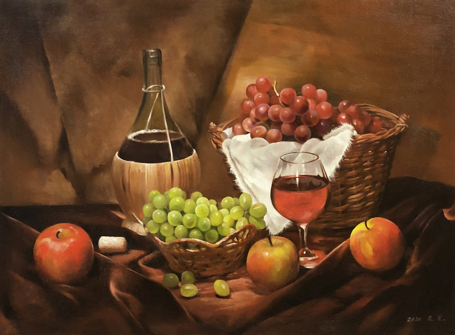 Original Oil Painting – Fruits & Wine | Hand‑Painted Realist Still Life Art by Yin Zhe 9282