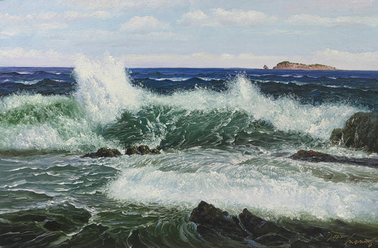 "The Majestic Surge" – Original Realistic Ocean Waves Oil Painting by Master Artist Choe Myong Song 9790