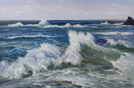 "The Deep Blue Surge" – Original Realistic Ocean Waves Oil Painting by First-Class Artist Cho Ju Il 9840