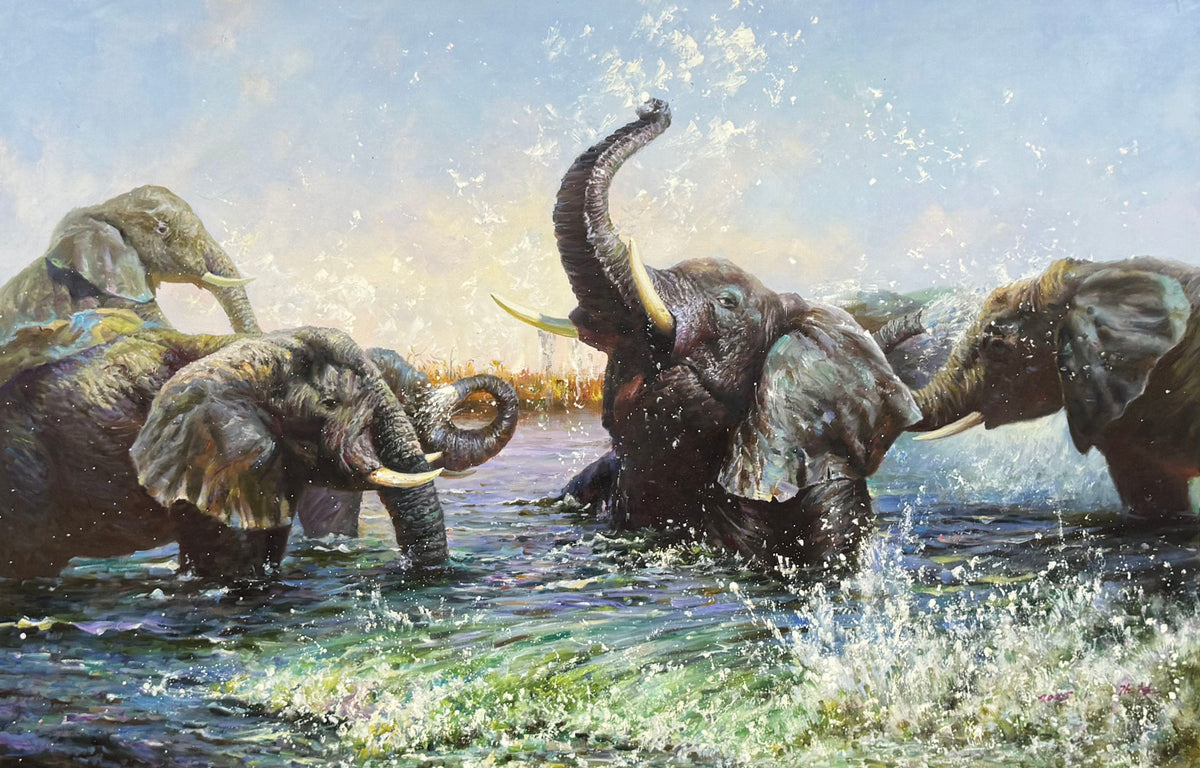 Original Elephant Oil Painting by Jin Zhe | Wildlife Animal Art DMC142
