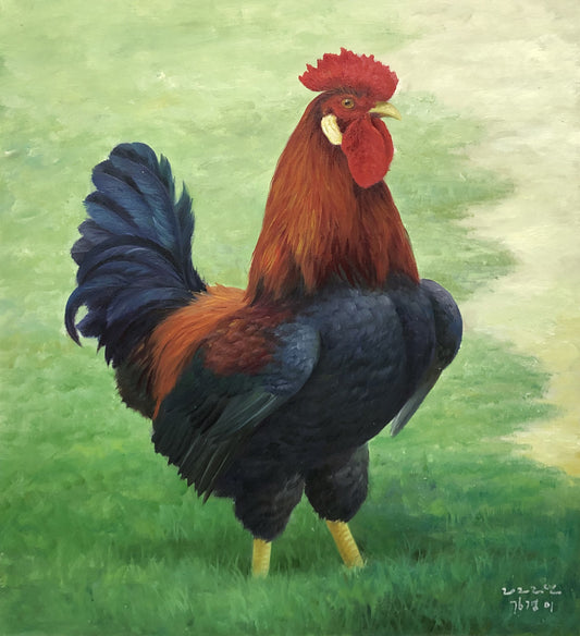 Original Oil Painting – Rooster | Hand-Painted Hyper-Realist Farm Animal Art by Kim Kyung Mi G2051