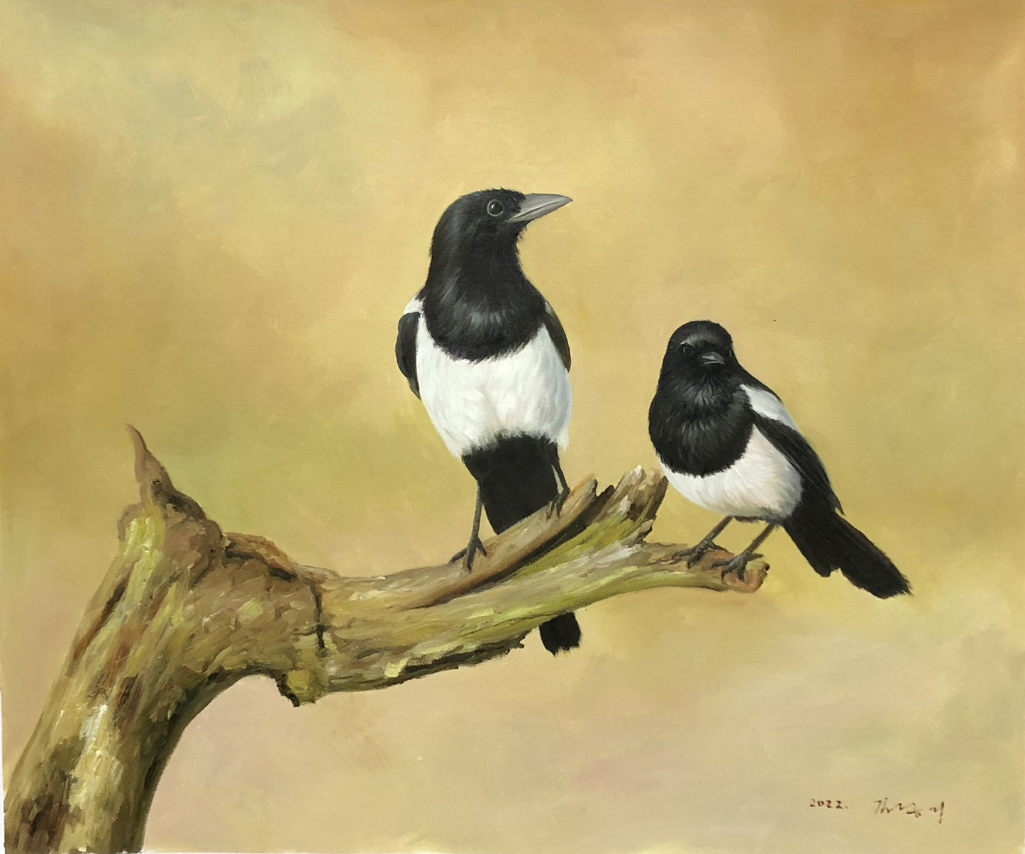 Original Oil Painting – Magpies | Hand‑Painted Hyper‑Realist Bird Art by Kim Kyung Mi G2071