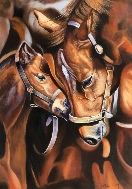 Original Oil Painting – Horses in Close‑Up | Hand‑Painted Hyper‑Realist Equine Art by Kim Jong Su G2163